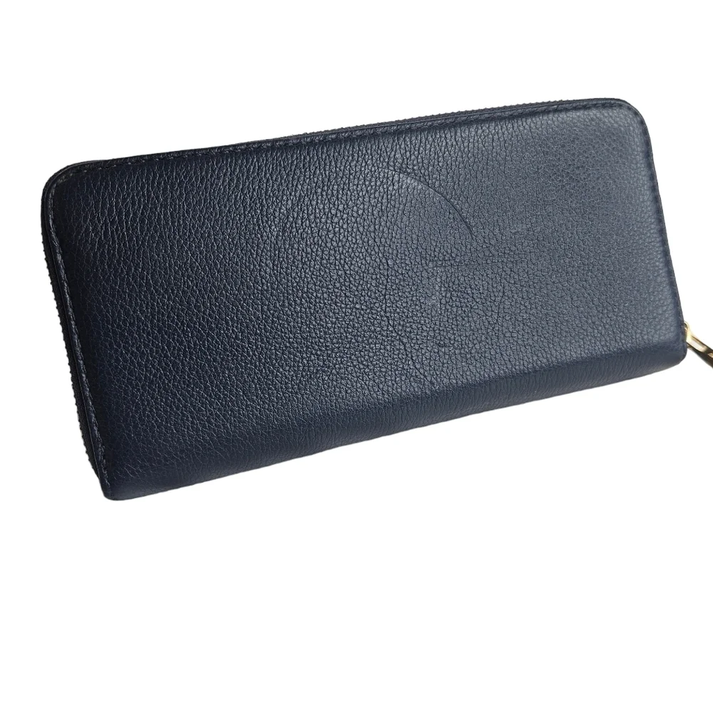 Michael Kors Zip Around Wallet clutch NAVY BLUE Gold Hardware - Picture 2 of 12